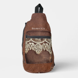 Rustikaler Western Leder und antike Spitze Crossbody Bag