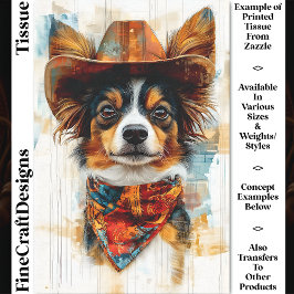 Rustikaler Western Papillon Dog, Hut DD9 Decoupage Seidenpapier