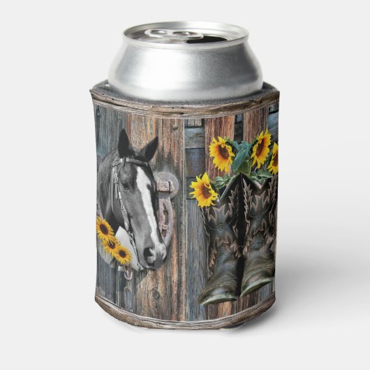 Rustikaler Western Pferde Cowboy Stiefel Sonnenblu Dosenkühler (Kanne Rückseite)