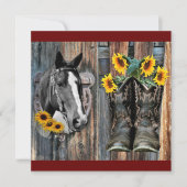 Rustikaler Western Pferde Cowboy Stiefel Sonnenblu Einladung (Vorderseite)