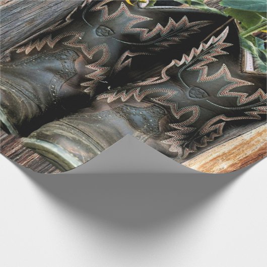 Rustikaler Western Pferde Cowboy Stiefel Sonnenblu Geschenkpapier (Ecke)