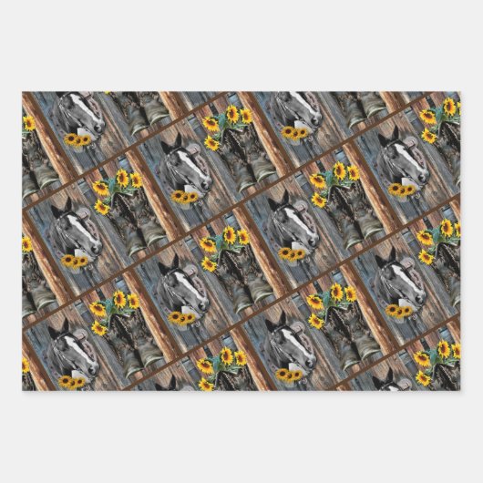 Rustikaler Western Pferde Cowboy Stiefel Sonnenblu Geschenkpapier Set (Vorderseite 3)