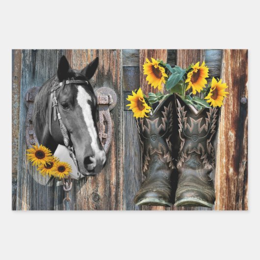 Rustikaler Western Pferde Cowboy Stiefel Sonnenblu Geschenkpapier Set (Vorderseite 2)
