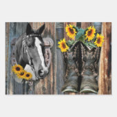 Rustikaler Western Pferde Cowboy Stiefel Sonnenblu Geschenkpapier Set (Vorderseite)