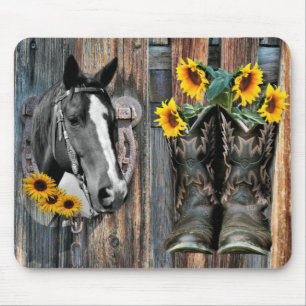 Rustikaler Western Pferde Cowboy Stiefel Sonnenblu Mousepad