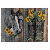 Rustikaler Western Pferde Cowboy Stiefel Sonnenblu Schneidebrett (Vorderseite)