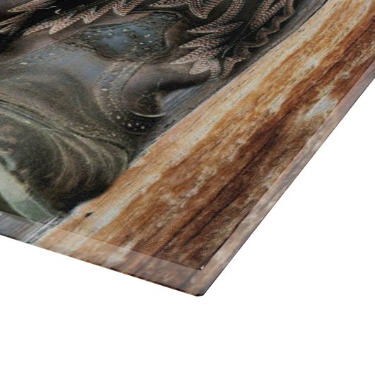 Rustikaler Western Pferde Cowboy Stiefel Sonnenblu Schneidebrett (Ecke)