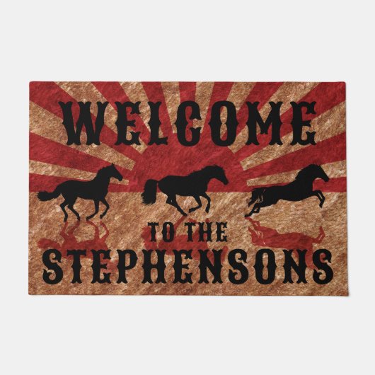 Rustikaler Western Pferde Familienname Willkommen Fußmatte (Vorderseite)
