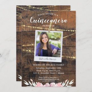 Rustikaler Western Quinceañera 15. Geburtstag Foto Einladung