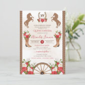 Rustikaler Western Red Flor Cowgirl Charra Quincea Einladung (Stehend Vorderseite)