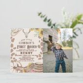 Rustikaler Western Rodeo Cowboy 1. Geburtstag Foto Einladung (Stehend Vorderseite)