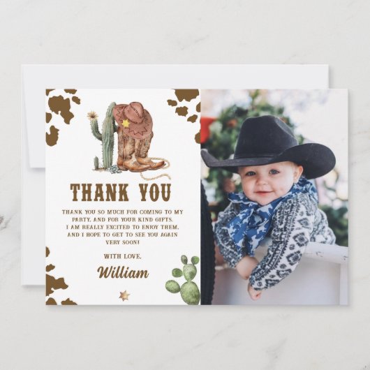 Rustikaler Western Rodeo Cowboy Birthday Foto Dankeskarte (Vorderseite)