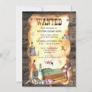 Rustikaler Western Rodeo Cowboy Casino Einladung