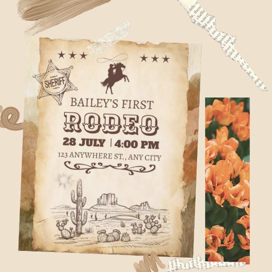 Rustikaler Western Rodeo Cowboy First Rodeo Geburt Einladung