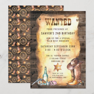 Rustikaler Western Rodeo Cowboy Geburtstagsparty Einladung