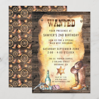 Rustikaler Western Rodeo Cowboy Geburtstagsparty Einladung
