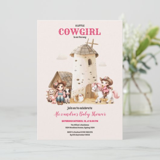 Rustikaler Western Rodeo Kinderdusche Einladung (Stehend Vorderseite)