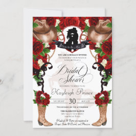 Rustikaler Western Rote Rosen Cowgirl Brautparty Einladung