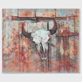 Rustikaler Western Rust Brown Bull Skull Sonnenblu Geschenkpapier (Flach)