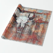 Rustikaler Western Rust Brown Bull Skull Sonnenblu Geschenkpapier (Ungerollt)