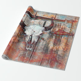 Rustikaler Western Rust Brown Bull Skull Sonnenblu Geschenkpapier