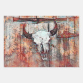 Rustikaler Western Rust Brown Bull Skull Sonnenblu Geschenkpapier Set (Vorderseite)