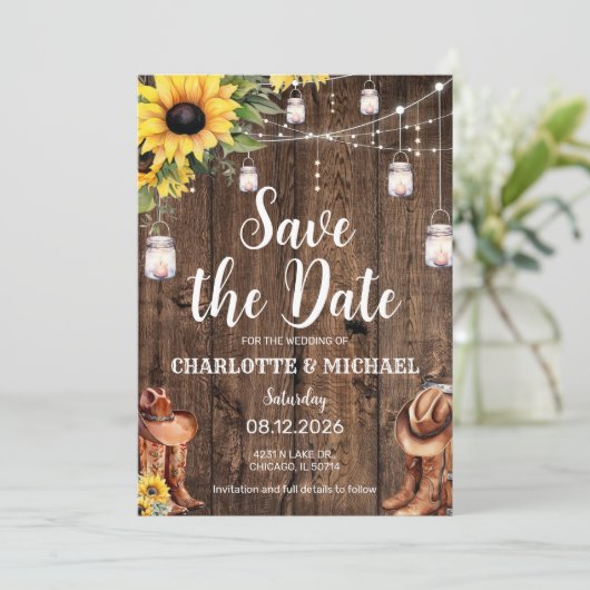 Rustikaler Western Save the Date Hochzeit Einladung (Stehend Vorderseite)