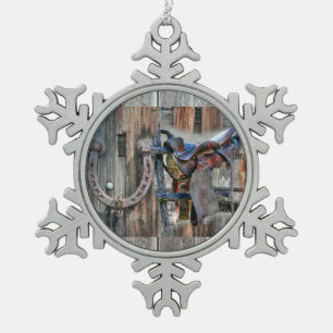 Rustikaler Western Schneeflocken Zinn-Ornament
