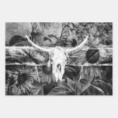 Rustikaler Western Schwarz-Weiß-Blütenschädel Geschenkpapier Set (Vorderseite 3)