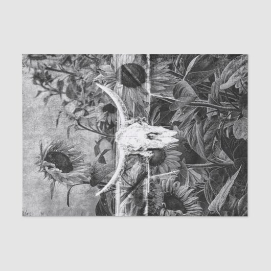 Rustikaler Western Schwarz-Weiß-Blütenschädel Seidenpapier (Vorderseite)