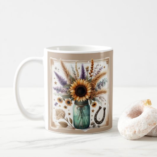 Rustikaler Western Sonnenblume Tasse Geschenk (Mit Donut)