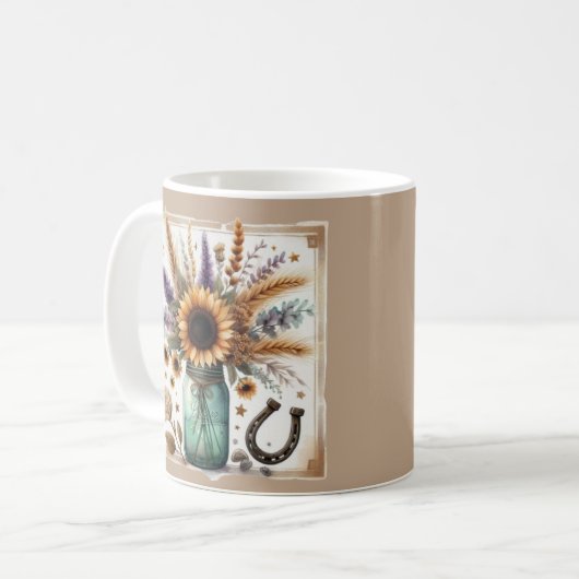 Rustikaler Western Sonnenblume Tasse Geschenk (Vorderseite Links)