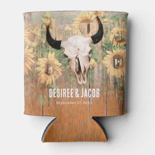 Rustikaler Western Sonnenblumen Bull Skull Dosenkühler (Vorderseite)
