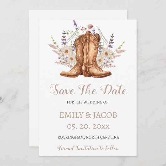 Rustikaler Western Stiefel retten die Daten Einladung (Vorne/Hinten)