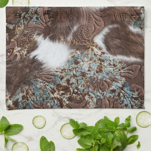 Rustikaler Western Südwestküste Ledername Geschirrtuch (Gefaltet)