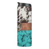 Rustikaler Western Türkis Cowhide Thermaltumbler Thermosbecher (Nach rechts gedreht)
