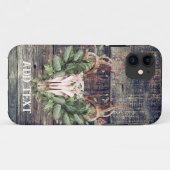 Rustikaler Western Türkis Wood Hirsch Schädel Case-Mate iPhone Hülle (Rückseite (Horizontal))