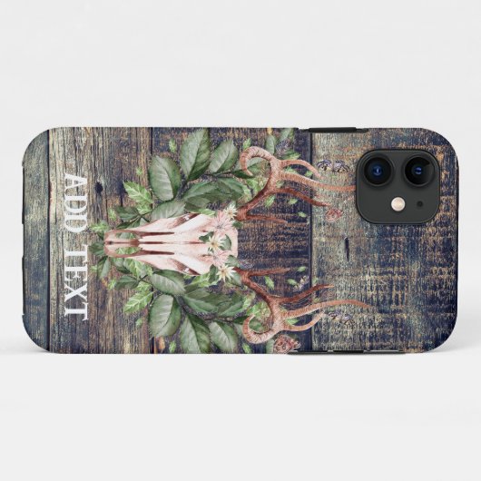 Rustikaler Western Türkis Wood Hirsch Schädel Case-Mate iPhone Hülle (Rückseite (Horizontal))