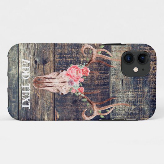 Rustikaler Western Türkis Wood Hirsch Schädel Case-Mate iPhone Hülle (Rückseite (Horizontal))