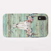 Rustikaler Western Türkisfarben Holzkuh Skull Mono Case-Mate iPhone Hülle (Rückseite (Horizontal))