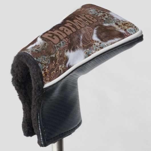 Rustikaler Western Türkisfarbenes Cowhide Leder Golf Headcover (3/4 Vorderseite)