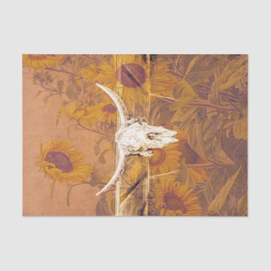 Rustikaler Western Vintager Fall Sonnenblumen Bull Seidenpapier (Vorderseite)