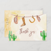 Rustikaler Western Watercolor Cowboy Babydusche Dankeskarte (Vorne/Hinten)
