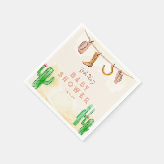 Rustikaler Western Watercolor Cowboy Babydusche Serviette (Ecke)