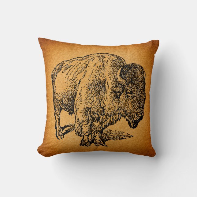 Rustikaler Western Wild Buffalo Bison Antique Kissen (Vorderseite)