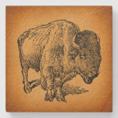 Rustikaler Western Wild Buffalo Bison Antique Steinuntersetzer (Vorderseite)