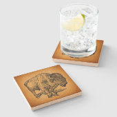 Rustikaler Western Wild Buffalo Bison Antique Steinuntersetzer (Seitenansicht)