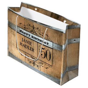 Rustikaler Whiskey Barrel 50. Geburtstag Große Geschenktüte