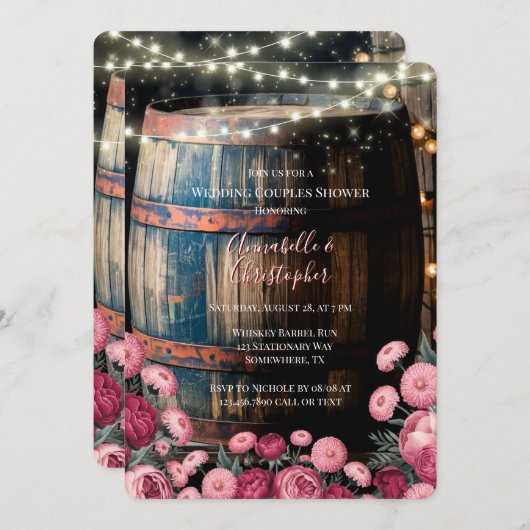Rustikaler Whiskey Barrel Wedding Couples Dusche Einladung (Vorne/Hinten)