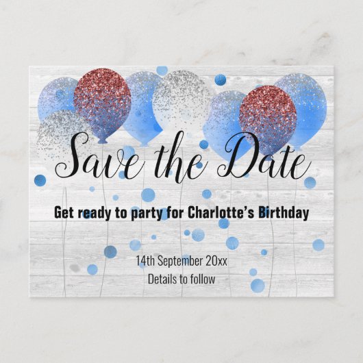 Rustikaler Whitealkballon RED WHITE BLUE Ankündigungspostkarte (Vorderseite)